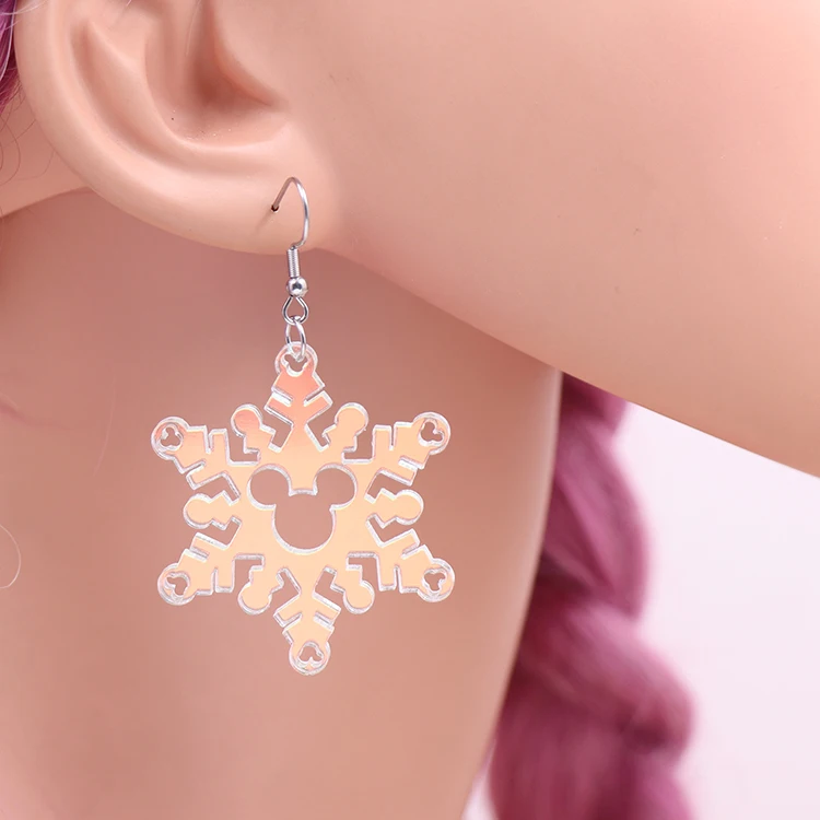 ERS822ER1699 1pair new arrival CN Drop Christmas laser Iridescent snowflakes popular acrylic earrings female316L Stainless SteeL