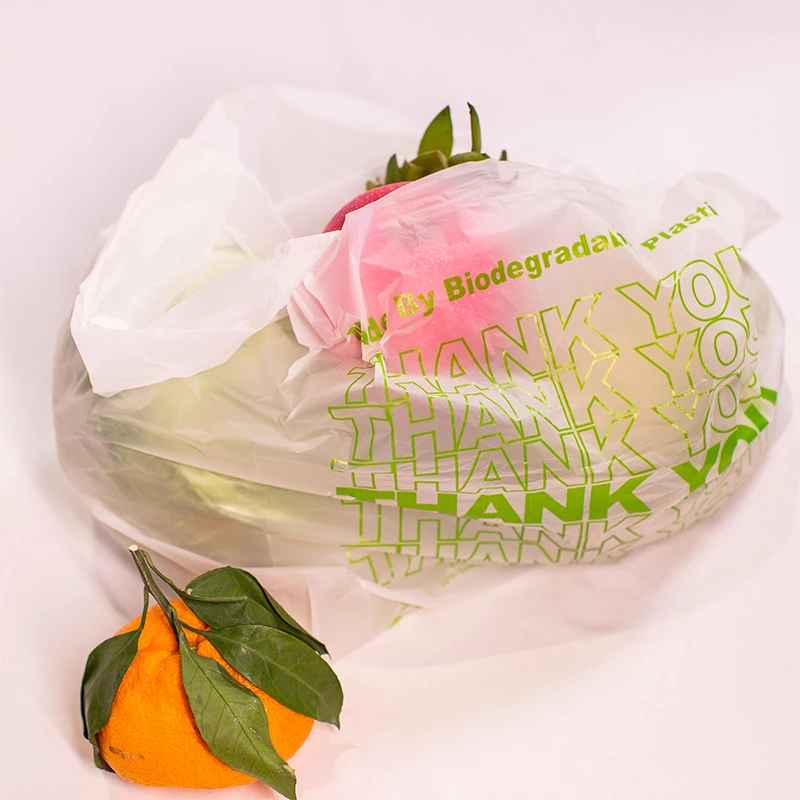 Thank You Biodegradable T-Shirt Bag Promotional Fabric Fashion Shopping Bags GRS Recycled Reusable Sustainable Plastic Vest Bags