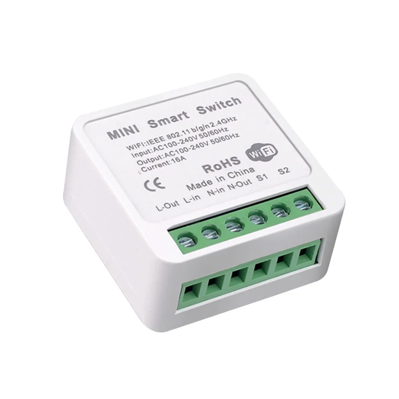 Mini Smart Wifi DIY Switch 16A Supports Automation Tuya Smart Wifi Switch 2 Way Control, Smart Home AC 100-240V 50/60hz PC V-0