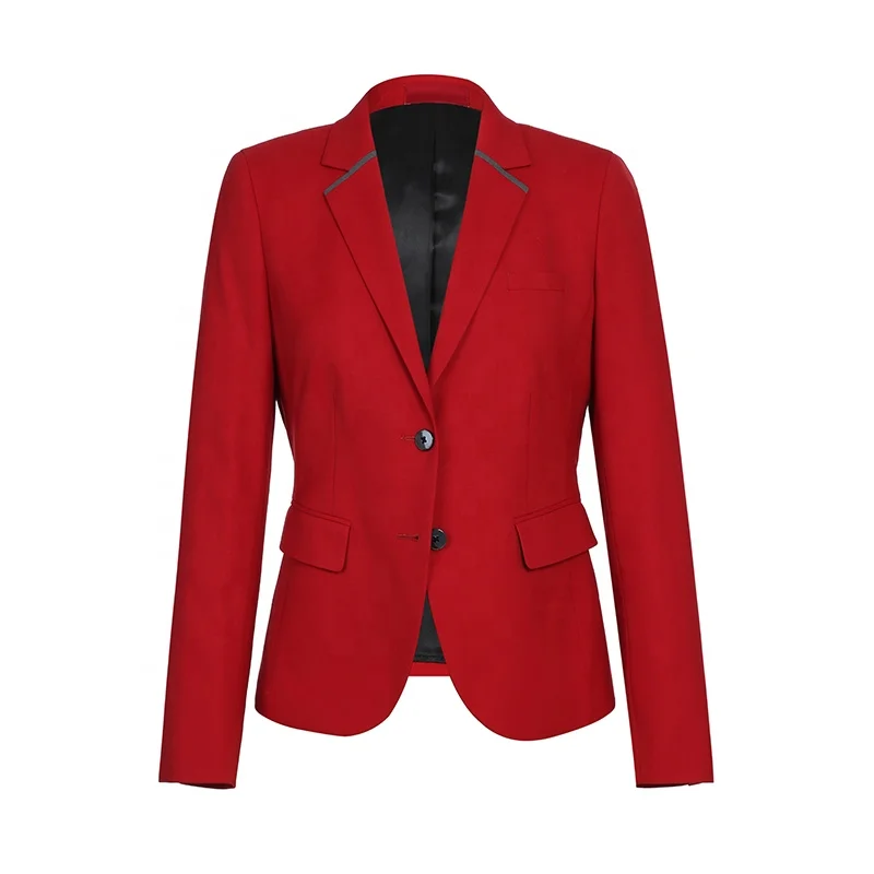 
hotel hostess uniform red color slim suit set High Quality Notched Lapel with contrast tape Formal women Reception uniform 