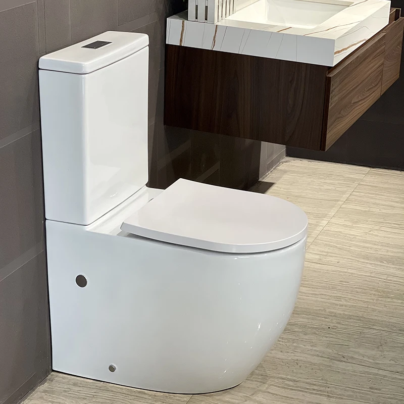 Rimless australian bathroom back to wall p-trap ceramic two-piece toilet bowl with watermark certificate