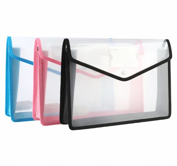1Pcs Waterproof File Transparent A4 Folder Press Button Plastic Data Document Bag Storage Office Supplies