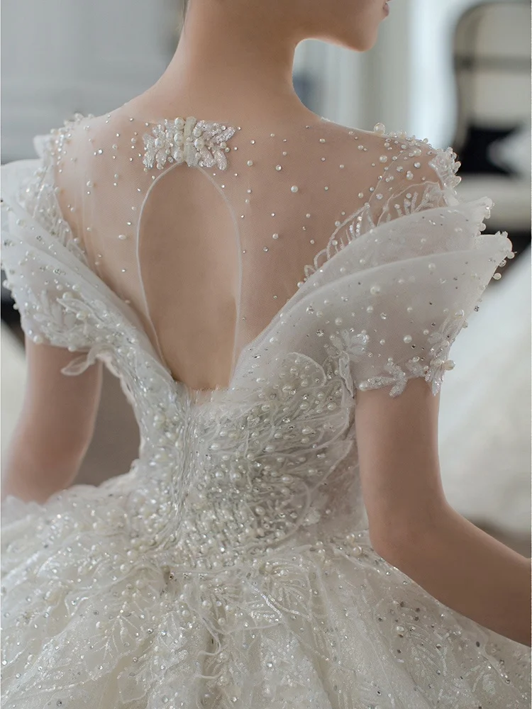 Dubai Sparkly Sexy V Neck Wedding Dresses Long Sleeve Luxury Full Beading Bridal Gowns Custom Made Vestidos De Novia