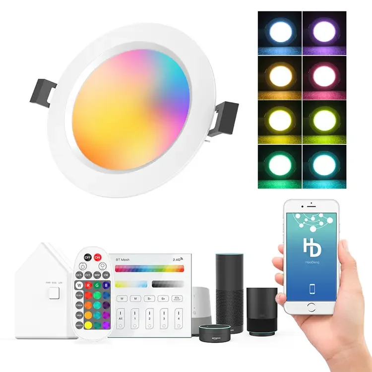 Современный дизайн умный дом с регулируемой яркостью Wifi Tuya встраиваемый Downlight телефон приложение RGB Downlight