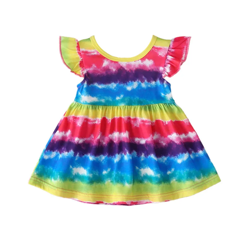 
Kids Little Girls Summer Casual Dress Sling Vacation Bohemian Fly-Sleeve Rainbow Beach Sundress 
