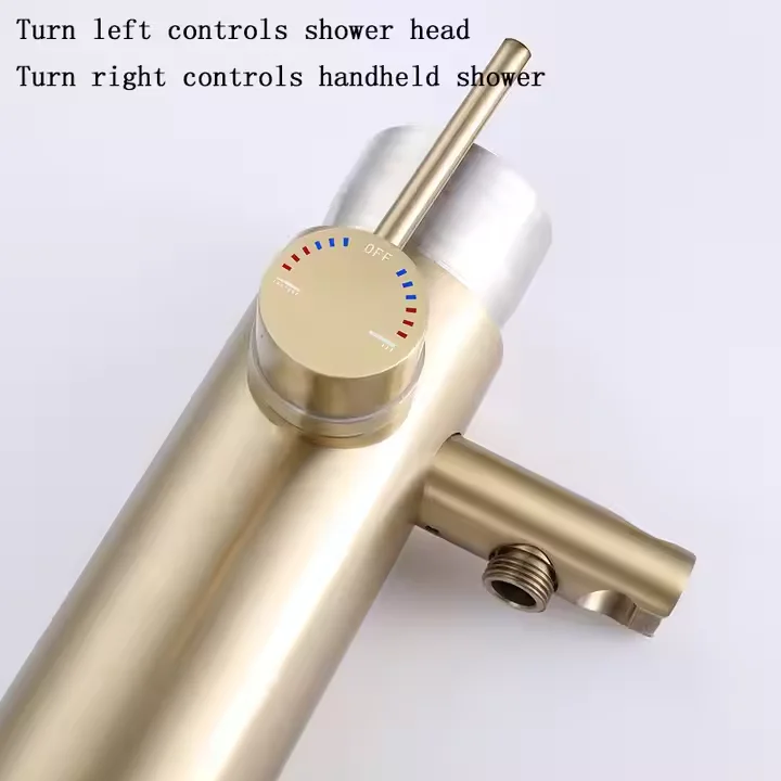 Brushed gold 304 stainless steel outdoor shower column set freestanding garden swimming pool rain outdoor shower