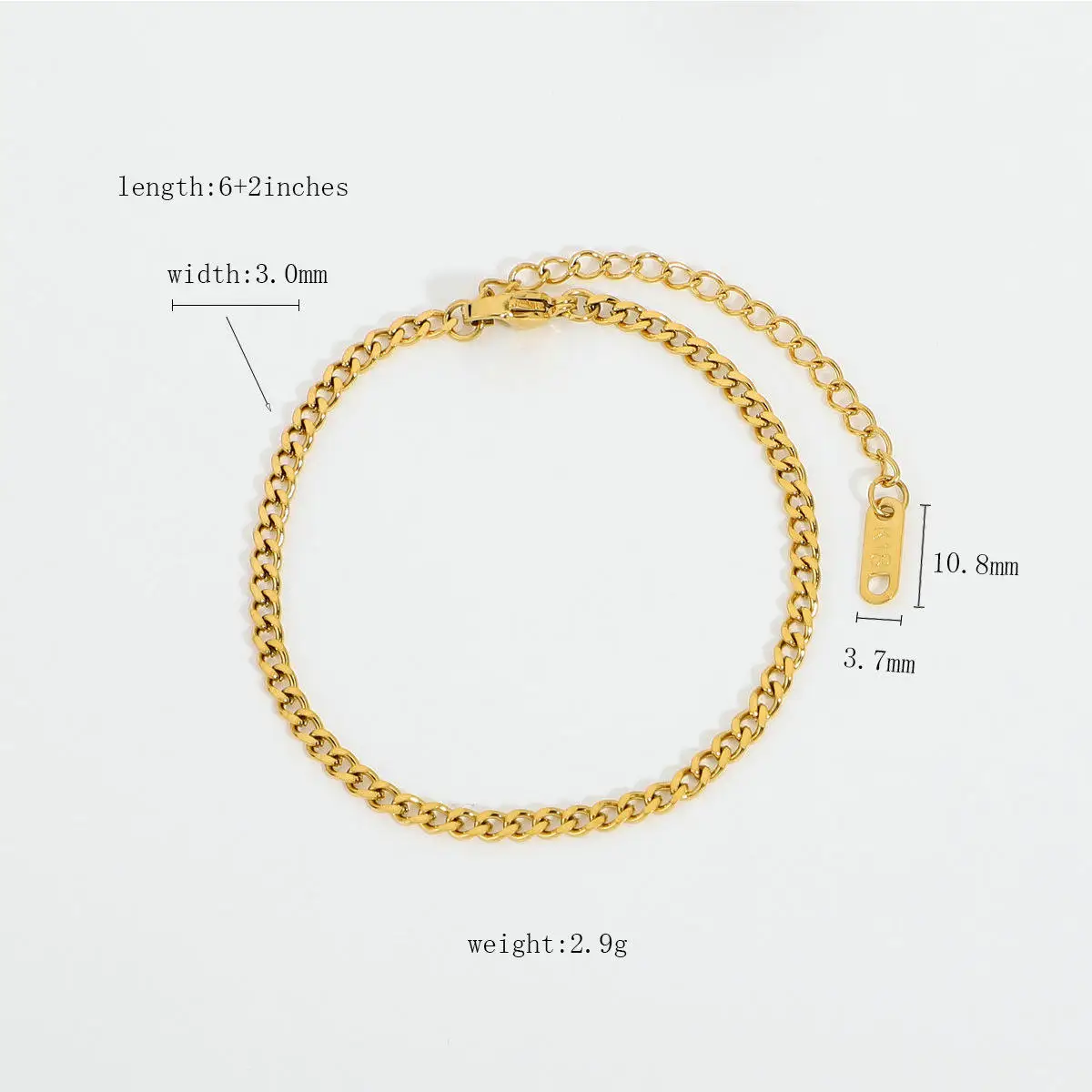 Punk Jewelry 18k Real Gold Plating Miami 3mm 6mm 8mm Link Chain Stainless Bracelet