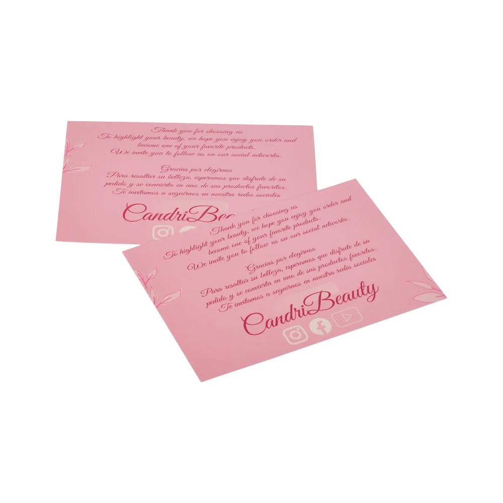 Custom Logo Blush Pink Ecommerce Business Parcel Insert Shopping Thank You for Your Order Purchase Card