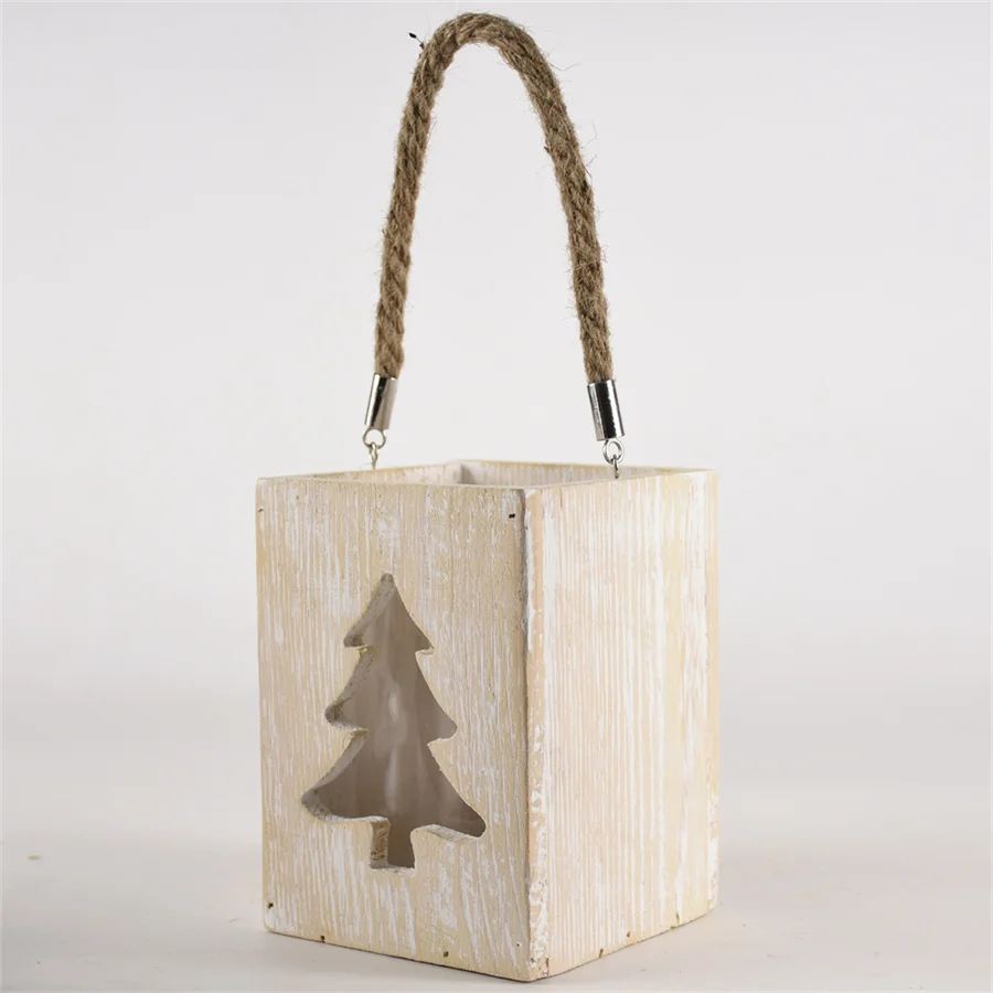 GY BSCI Handmade Candle Holders Glass Cup Inside Decorative Wooden Christmas Lantern