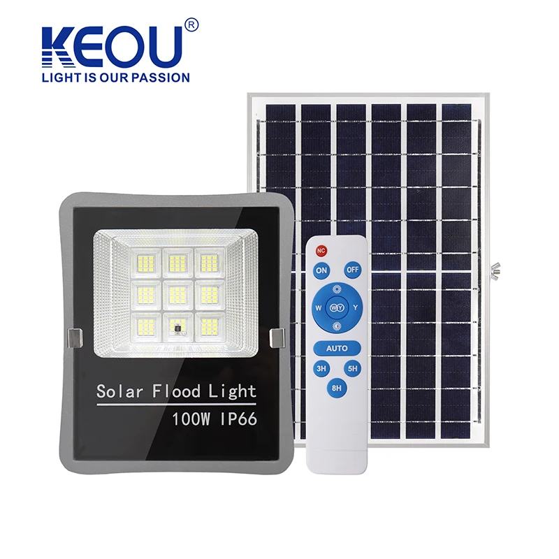 Guangzhou high power manufacturer 100W waterproof ip65 solar led flood light with remote control