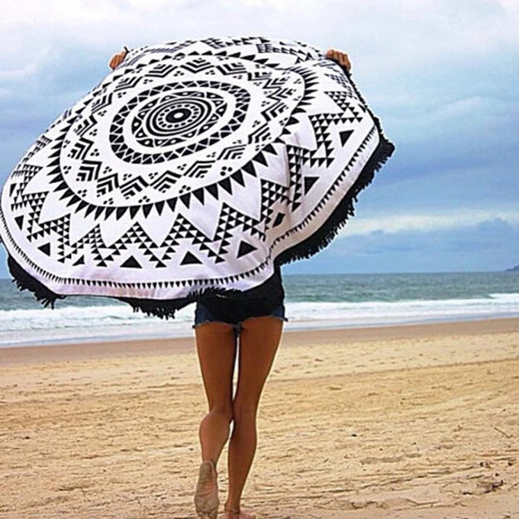 Bindi Ethnic Style Round Beach Mat, Picnic And Rug Beach Blanket Outdoor