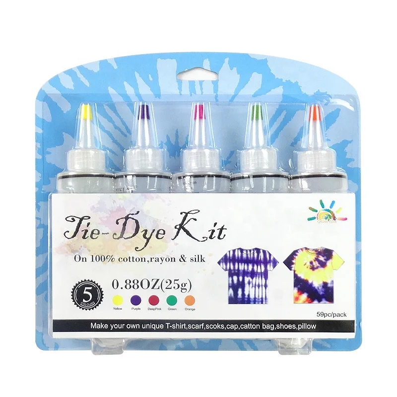 Unique professional cheap color optional permanent fabric 5 colors diy tie and dye kit with t-shirt