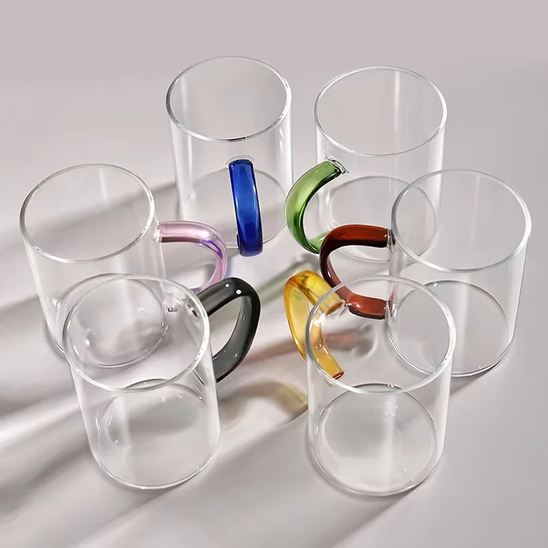 High Quality Borosilicate Clear Color Drinking Coffee Glass Cup Colored Glass Mugs