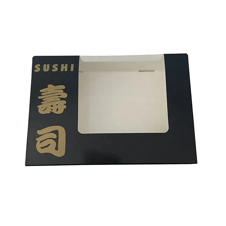 Экологичная черная упаковочная коробка с принтом на заказ для свежих суши ланча еды складная бумажная окошком