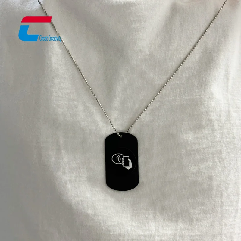 Custom Metal Necklace Social Media Tap Nfc Metal Hang Tag With Chip