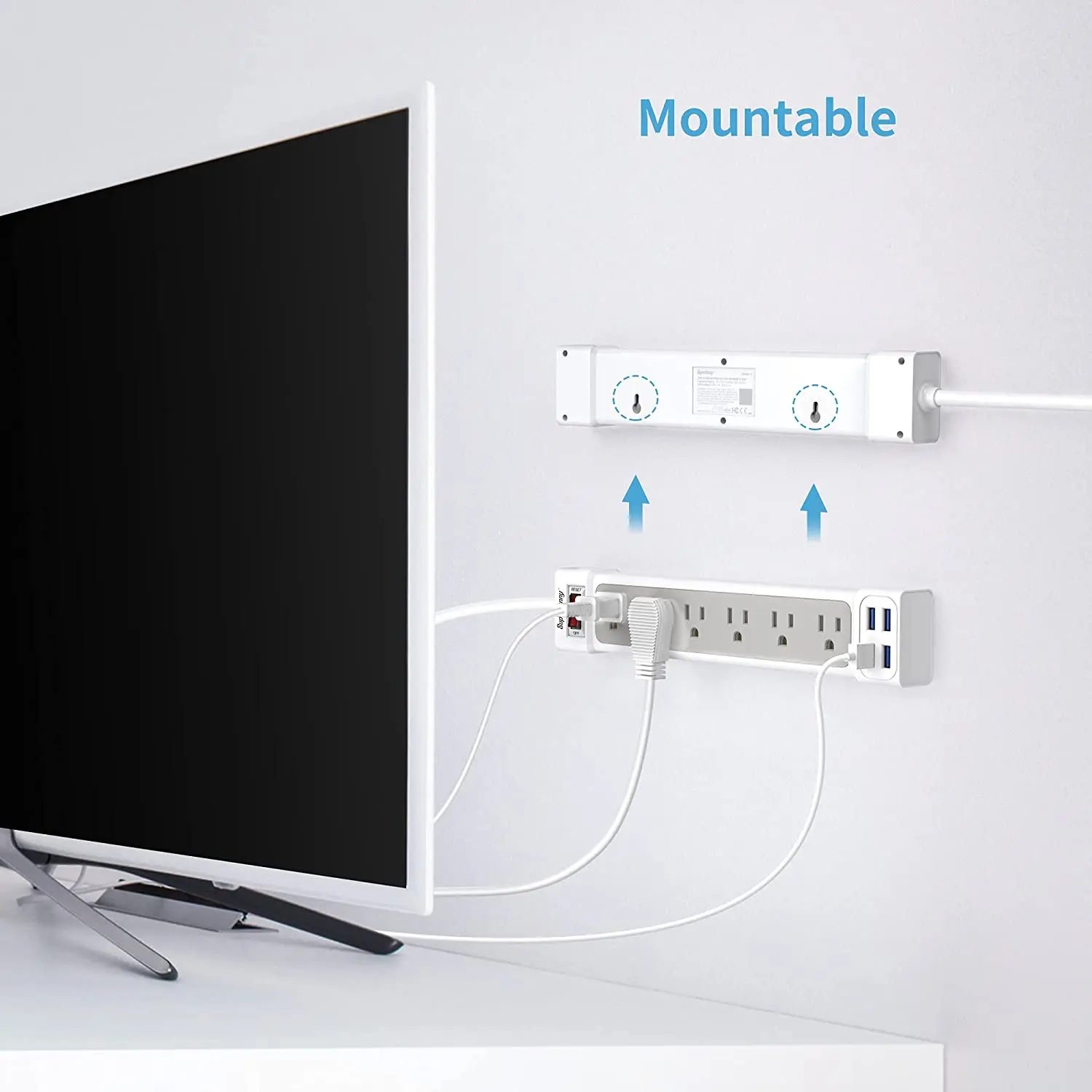 USA Type Hook with Loop Fastener Relay Controlled Heavy Duty 5ft Extension Power Strip