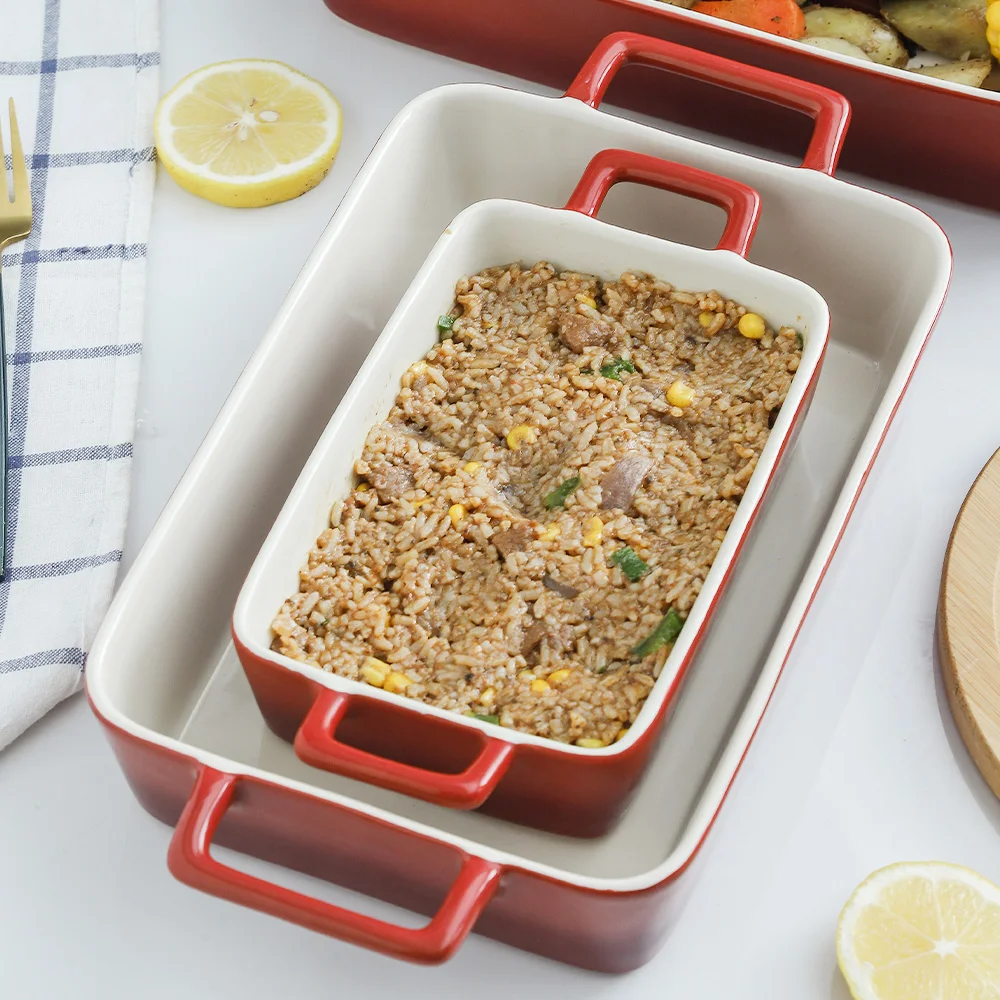 Rectangle Ceramic Baking Dish Set of 3 Oven Casserole Stoneware Bakeware Set Porcelain Large Lasagna Baking Dishes & Pans Set