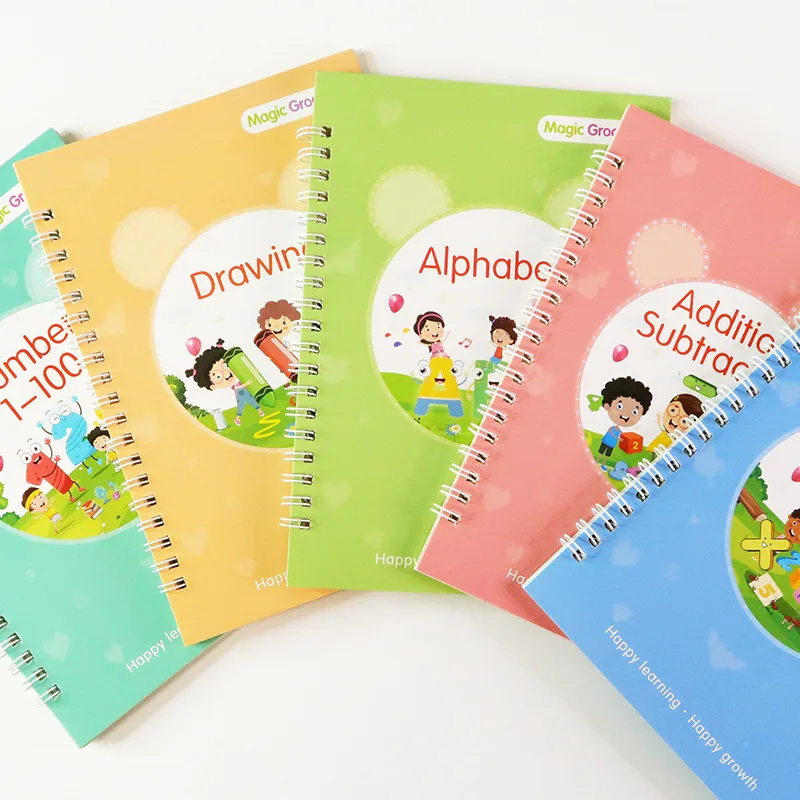 5 sets Alphabet Drawing Math Number Reusable Handwriting Calligraphy Magic Practice Copybook for Kids