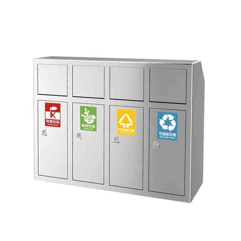 Recycle Trash Can For Roadside, 4 Compartments Recycling Bin