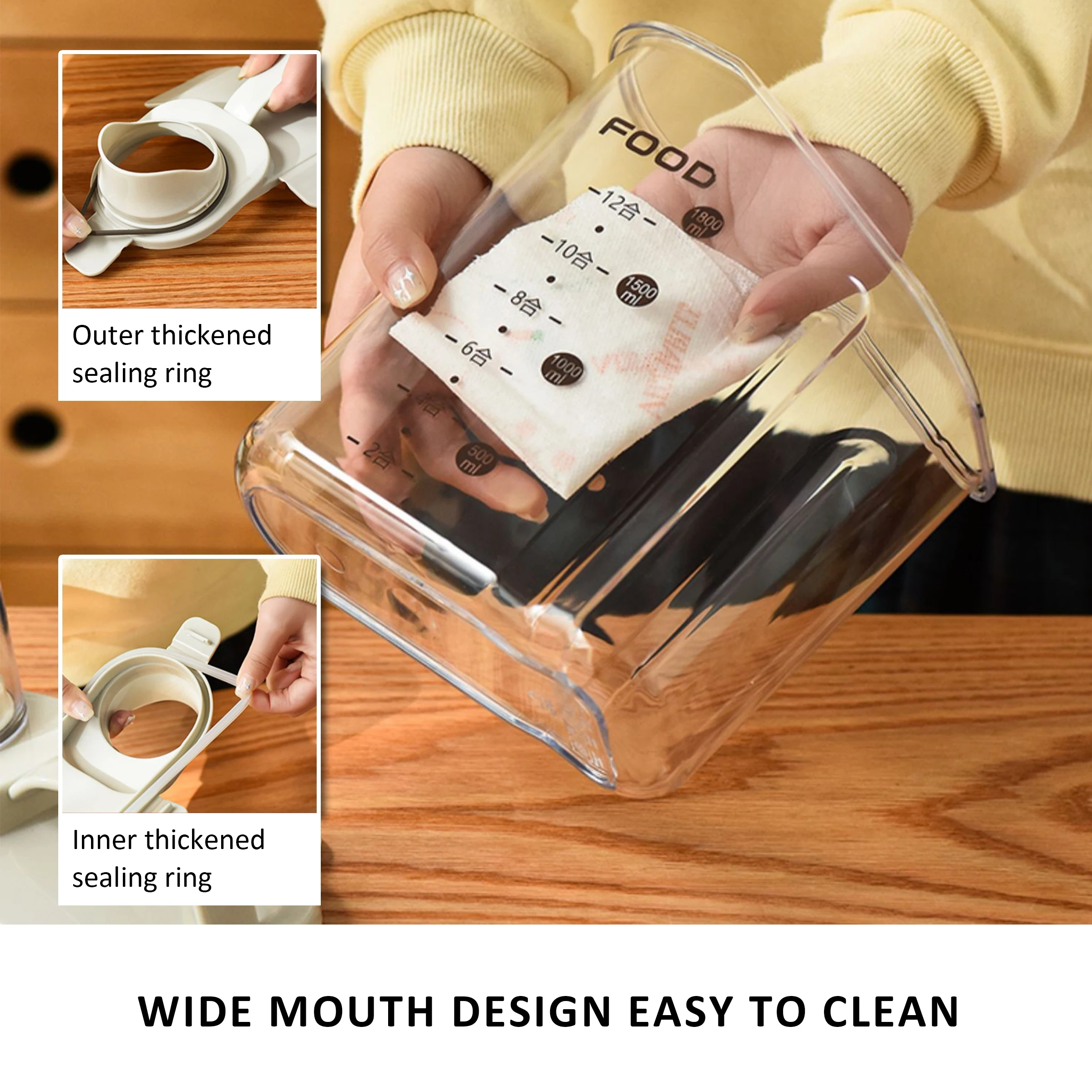 Hot Products Plastic Bulk Food Storage Container Grain Transparent Tank Rice Barrel Cereal Dispenser with silicone sealing ring
