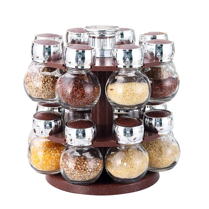 Rotating Cruet Condiment Seasoning Jars Set For Spices Pepper Sprays Bottles Seasoning Salt Jars Kitchen Storage Rack