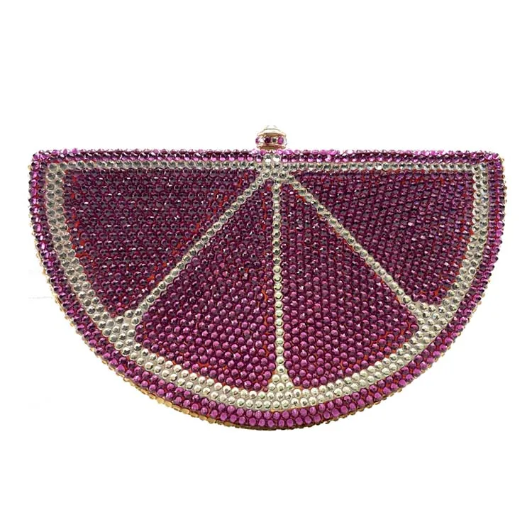 Classy Rhinestone Clutch Bag Orange Slice Stone Purse Crystal Evening Purses