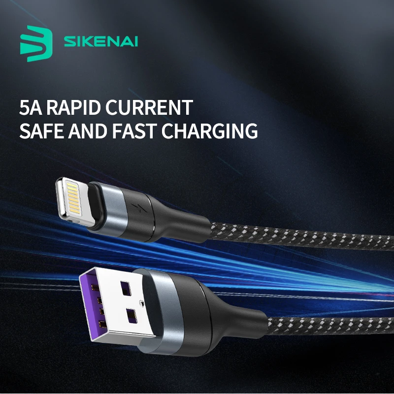 Sikenai 5A нейлоновые плетеные кабели 1 2 м USB-кабель для зарядки и передачи данных iPhone