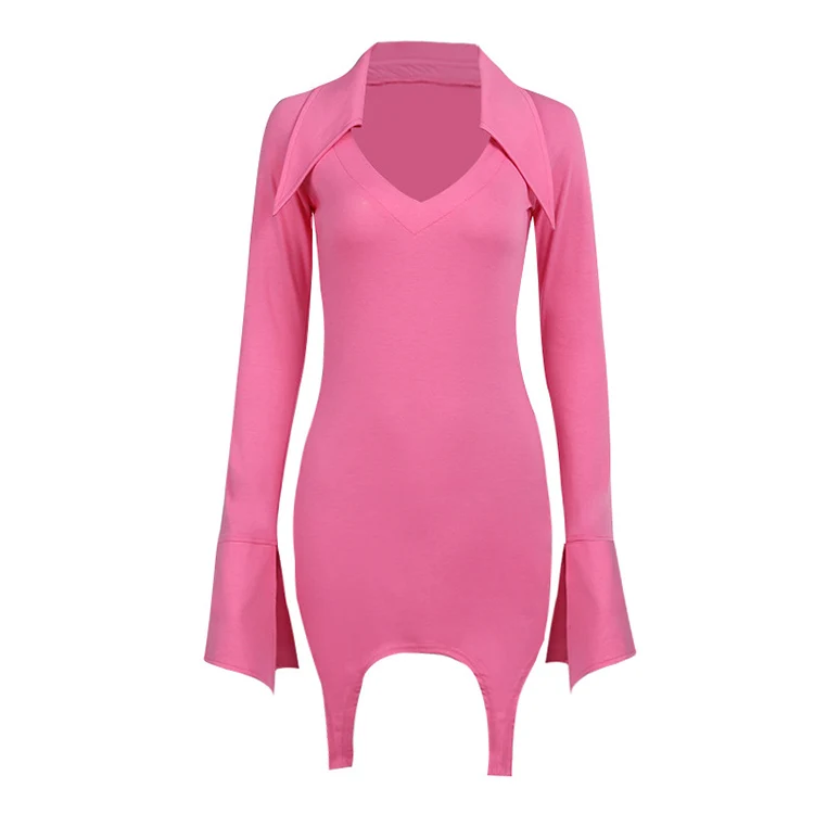 women  fashion sexy velvet long sleeve cut out mini dresses