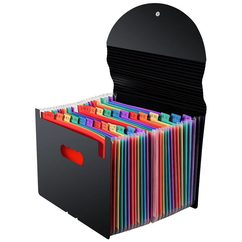 Desktop Rainbow Organ 12/24 Pocket Plastic Paper A4 File Padded Retractable Folder with Lid Organizer Office School