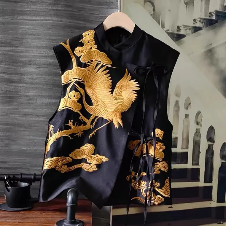 Blouses Elegant Women Dragon National Style Vest Autumn New Improved Retro Chinese Button Sleeveless Tank TopTang Suit