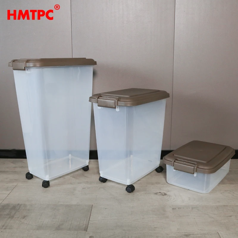 Durable Medium Wheeled Plastic Pet Food Storage Bucket Large Capacity Rugged Box for Dogs Cats Small Animals for Feeding