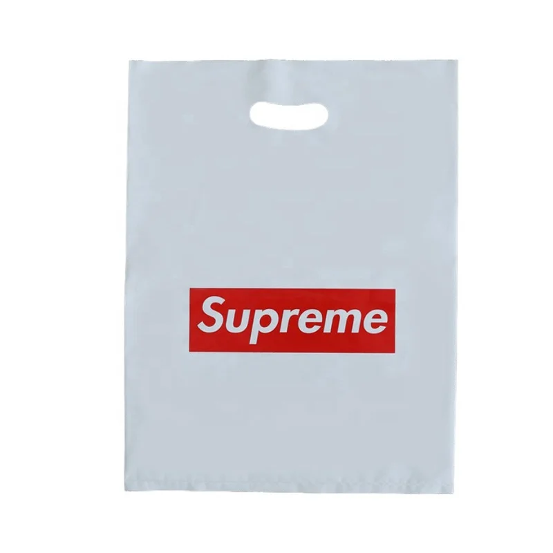 Custom Printing Durable Reusable PE Thank You Punch Hole Die Cut Handle Luxury Grocery Gift Shopping Plastic Bag With Own Logo