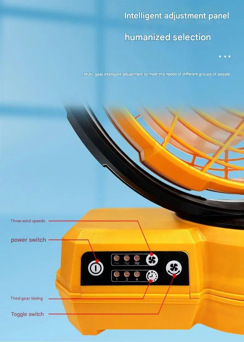 20V Cordless AC/DC Dual Use Big Wind Portable Power Fan with 3 Level Adjust 1 2 4 Hour Timer 180° Head Spin Durable Power Fan