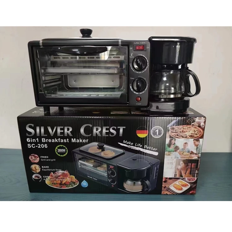 Multifunction Breakfast Maker Plastic Black 3 in 1 coffee maker frying pan toaster oven