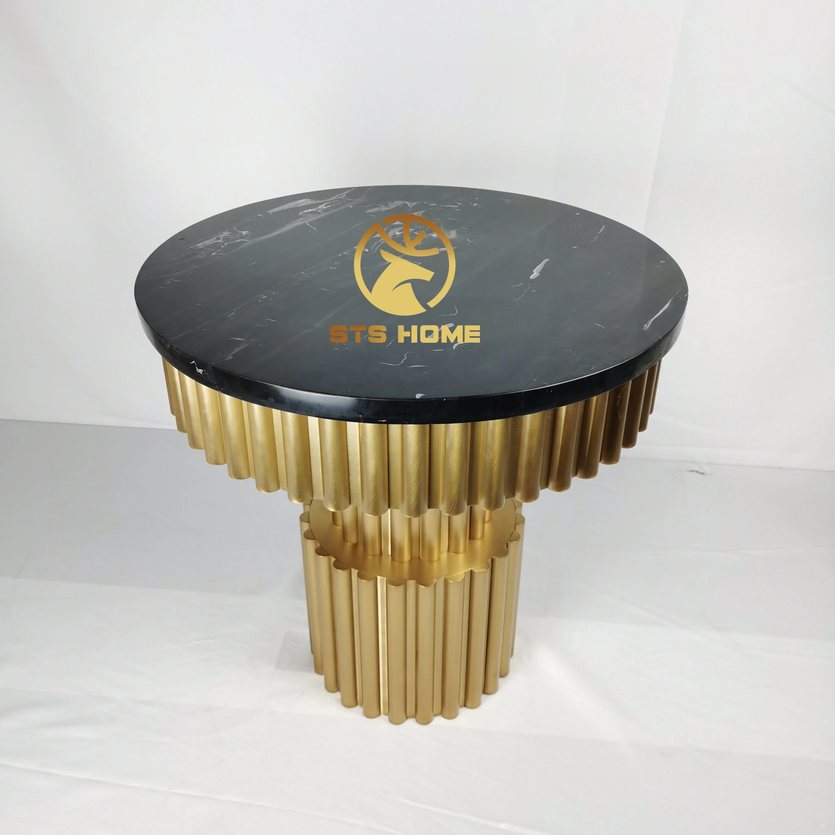 Italian luxury bronze brass base natural marble top side table high-end custom PLUTO occasional table gold brass end table