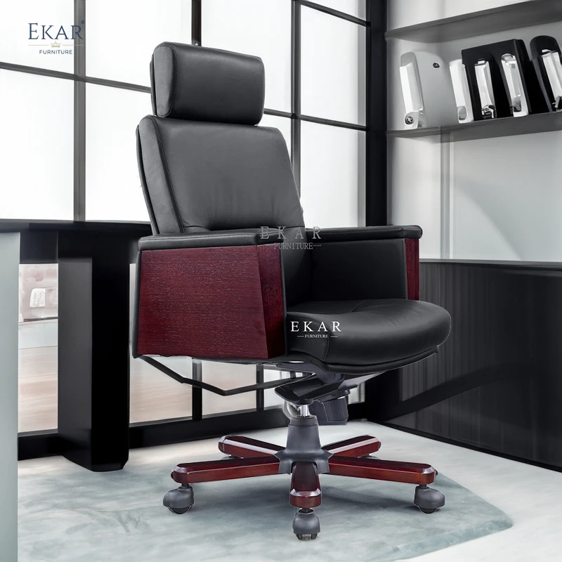 Executive Top-Grain Leather Office Chair with Padded Armrests