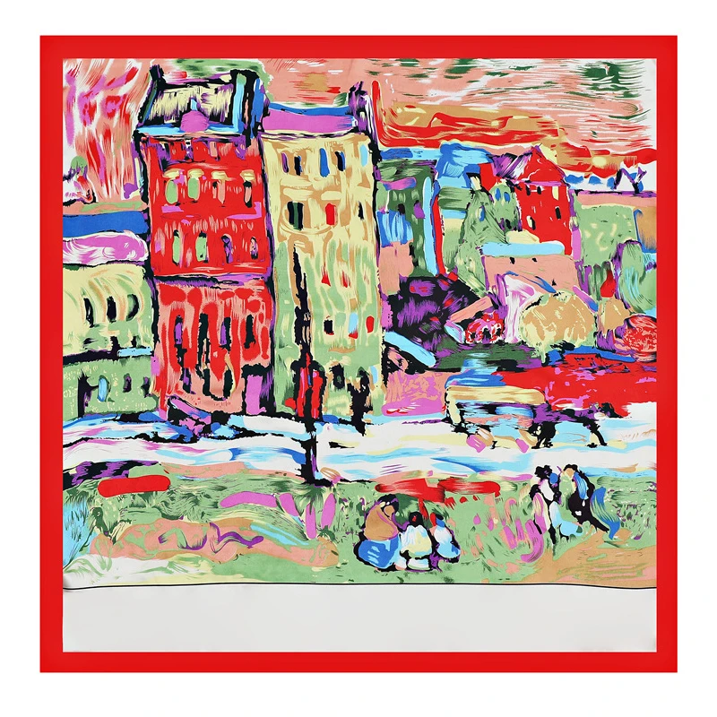 Fashion summer graffiti shawl satin scarf printed 90cm x 90cm customised silk or satin head scarf in bult