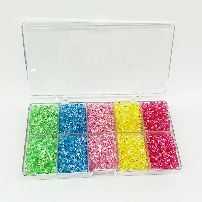Best 3mm 4mm 5mm Jelly resin rhinestones mix colors 10 grids boxed clear transparent rhinestones ab stones for DIY crafts