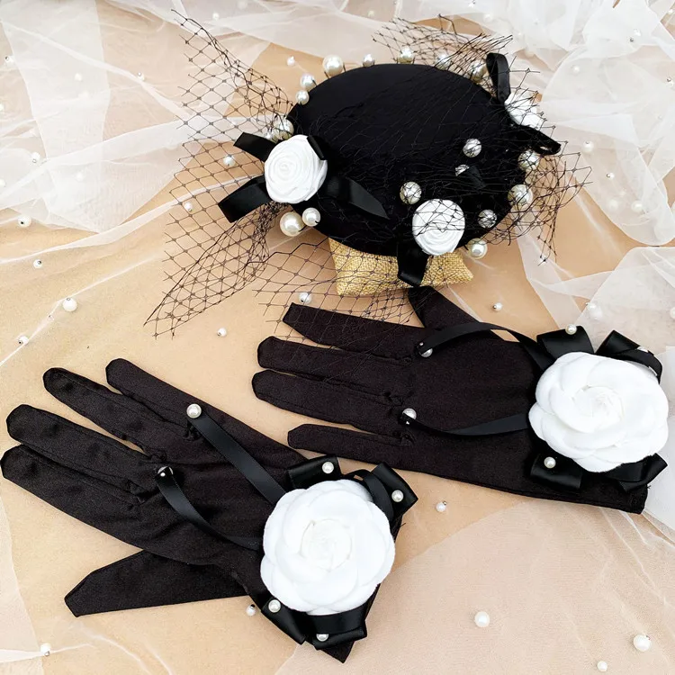 New French Style Elegant Fancy Wedding Bride Photo Headdress Hanfu Cheongsam Retro Ladies Black Mesh Small Formaler Hat Women