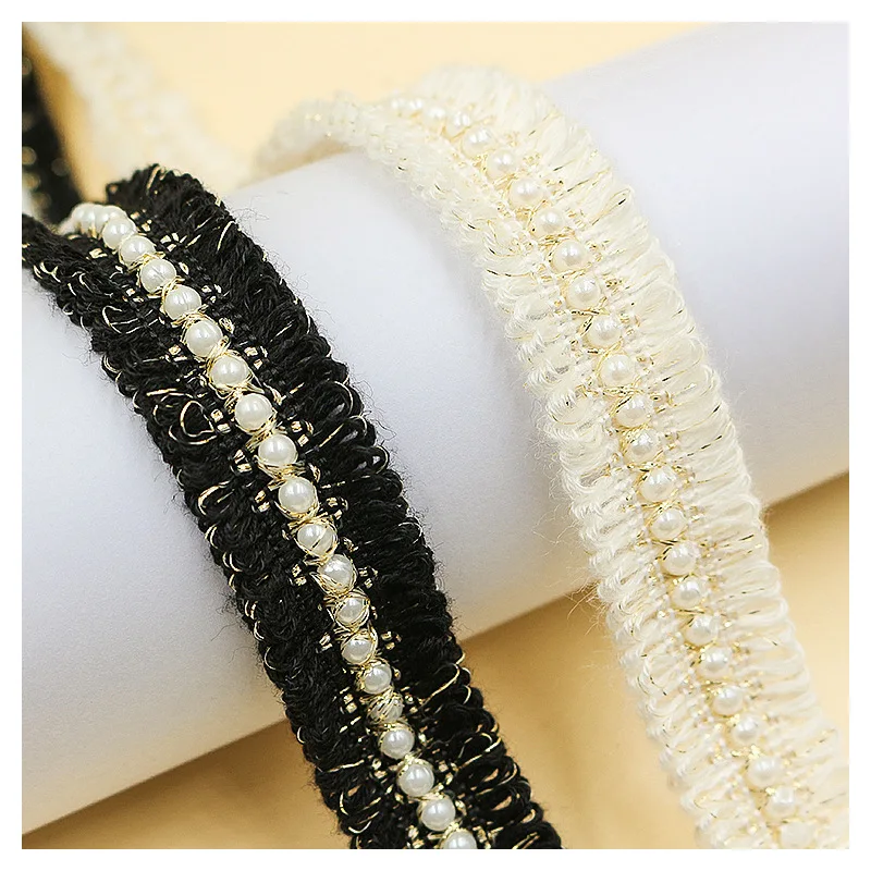 fancy style 3cm wide white black blue color tweed lace ribbon trim for garment