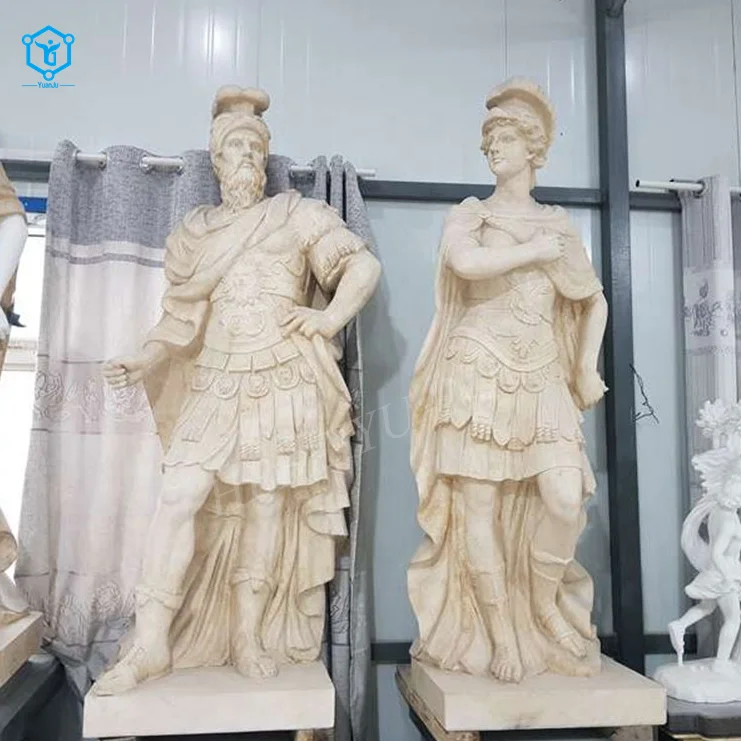 Life Size Classical Outdoor Garden Antique Marble Roman Soldier Statue