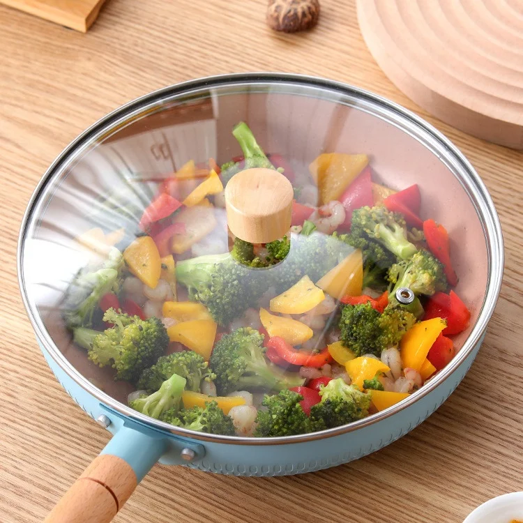 Hot Selling 20cm Cooking Pot Maifan Stone Non Stick Frying Pan Aluminium Fry Pan With Glass Lid