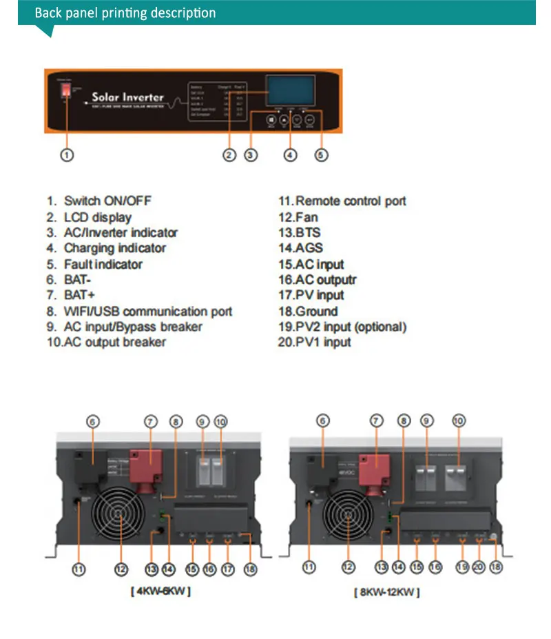 110V to 220V Solar Inverter with Power 10kw Solar Hybrid Inverter Lifepo4 Battery bms Wholesale Price Inverter For Solar Panel