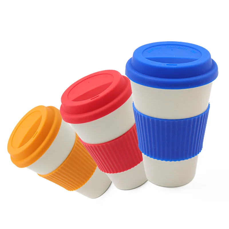 Eco-friendly 420ml Reusable Bamboo Fiber Tea Coffee Mug Cup Travel Cup with Lid and Sleeves with Handle for Office and Home