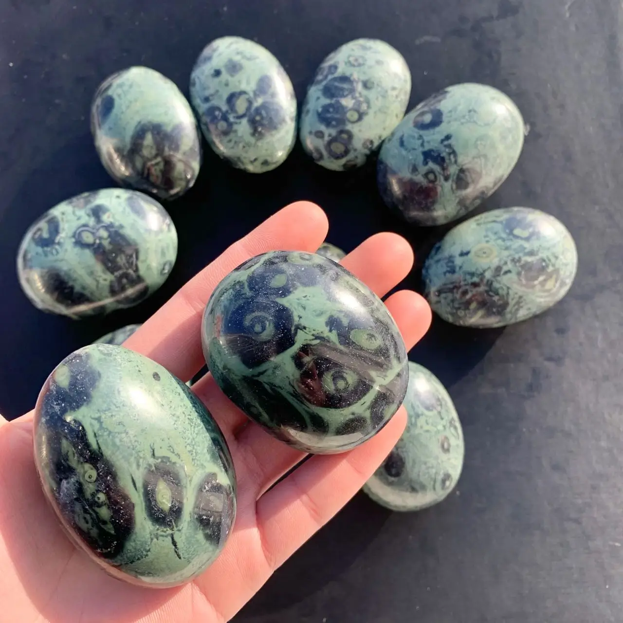 Polished Kambaba Jasper Wholesale High Quality Kambaba Jasper Palm Stone Crystal Plams Carved Puffy Stone  For Decoration