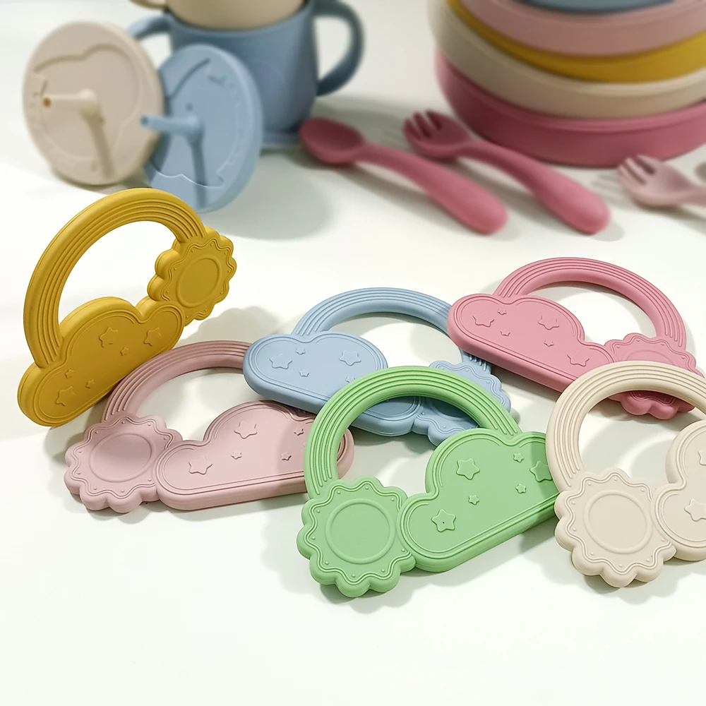 THB11216 DIY Chewable Rainbow Silicone Teether Toys Bebe Mordedor Infant Sore Gums Pain Relieve Teething Toy