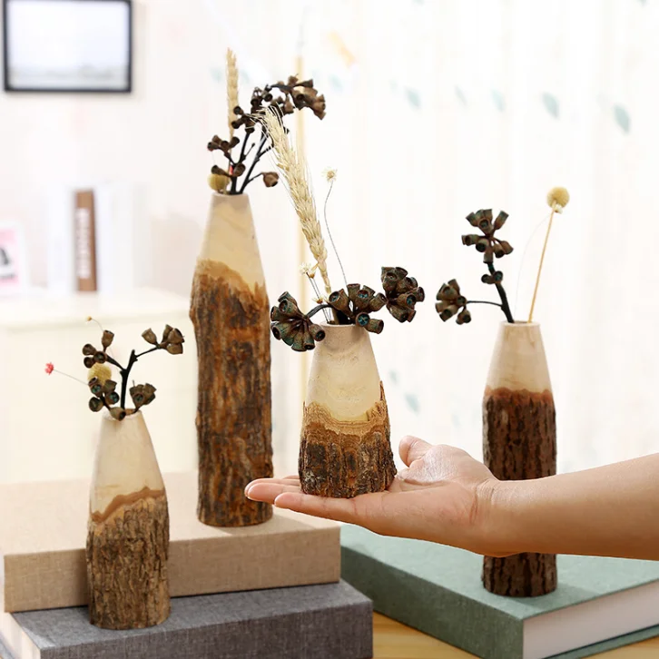 Пасторальный стиль Товары для дома свадебная розовая ваза для украшения дома, декорированные деревянные вазы для цветов