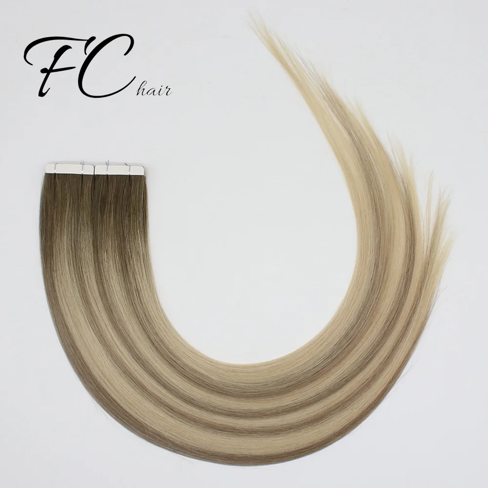 FangCun Injection Human Hair Extensions Hand Tied Tape In Natural Hair Extension Invisible Adhesives PU Skin Weft Remy Hair