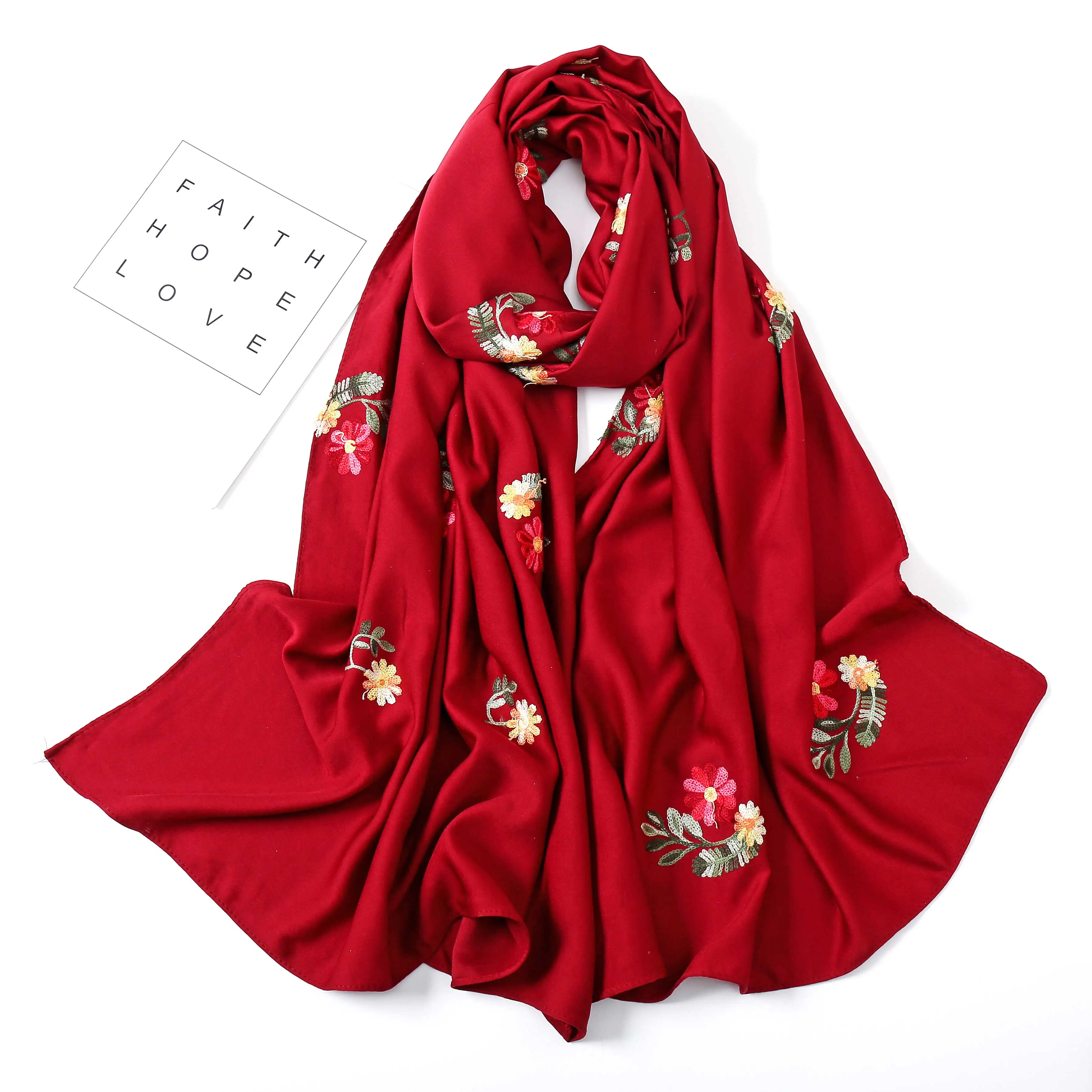 Boutique Vintage Embroidery Muslim Scarf Women Characteristic Satin Embroidery Scarf