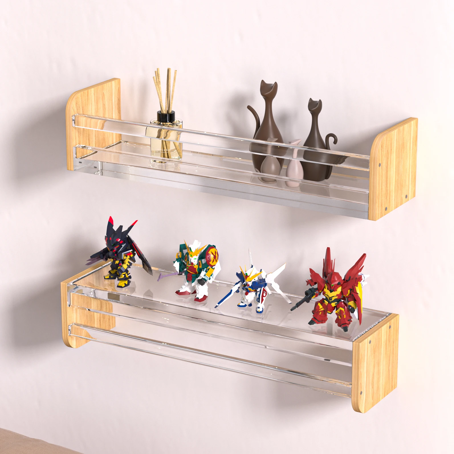 Custom Acrylic Wall Mounted Shower Rack Acrylic Wall Shelf with Solid Wood for Living Room, Bathroom, Bedroom, Kitchen, Offices